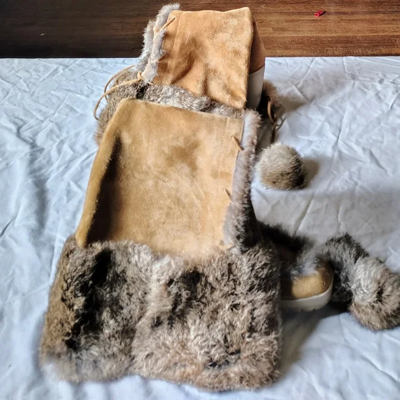 Ladies 8 Coach Rare Camel Suede Rabbit Fur Arctic Blast Knee High Wedge Boot - Picture 4 of 6